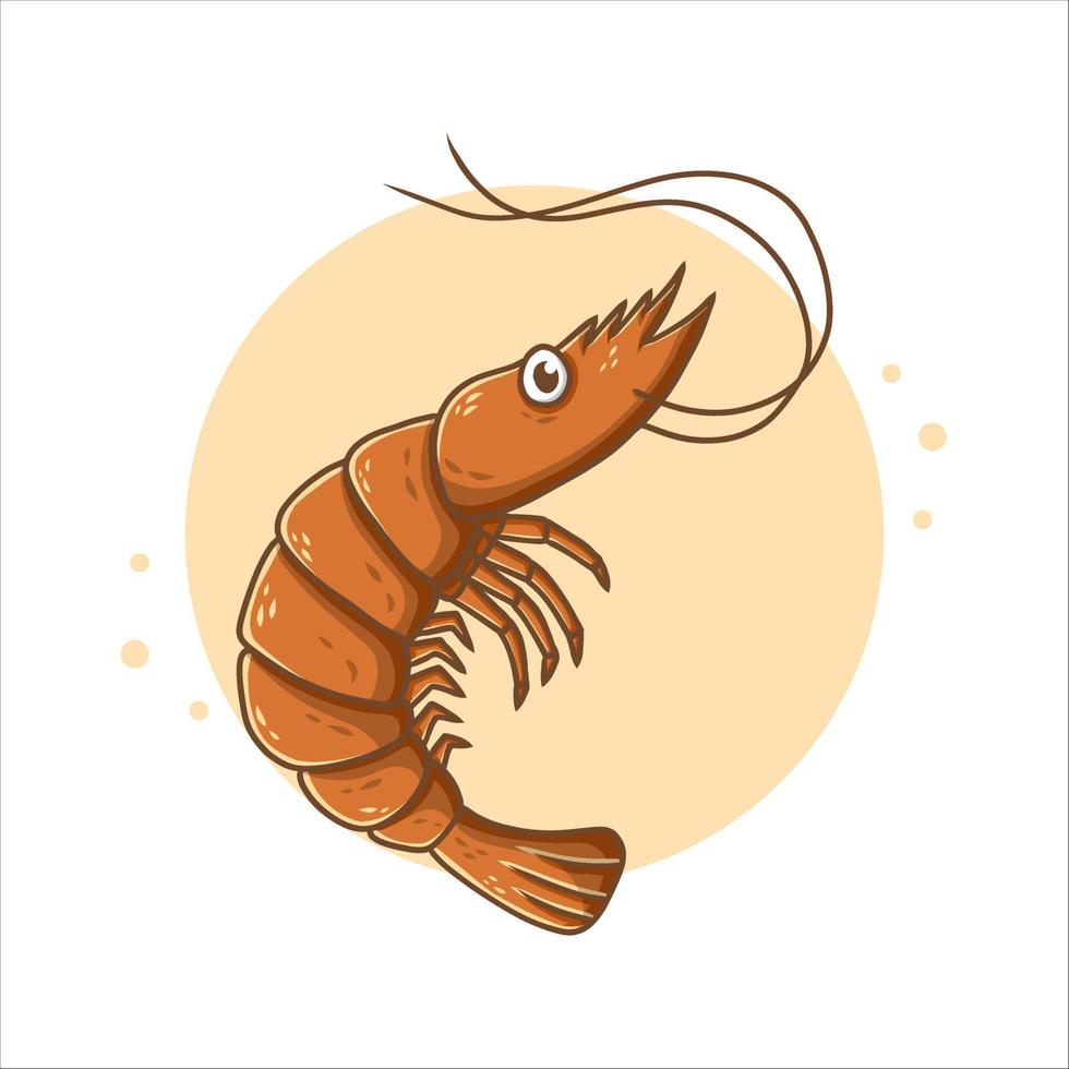 ilustración vectorial de dibujos animados de camarones. logo de mascota de mariscos. elemento de carácter de icono de símbolo de animal oceánico. plantilla de dibujo marino crustáceo vector