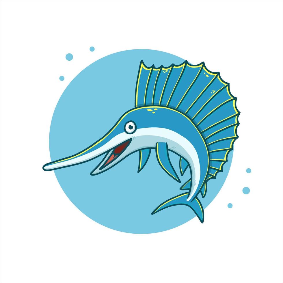 Sailfish Cartoon Vector Illustration. Seafood Mascot Logo. Swordfish Symbol Icon Character Element