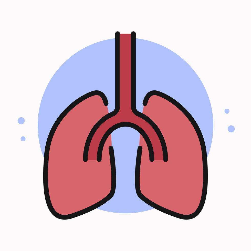 contorno lleno de iconos de órganos de anatomía de los pulmones. caricatura del logotipo de los órganos de respiración humana. ilustración de símbolo de vector de diseño de educación de biología