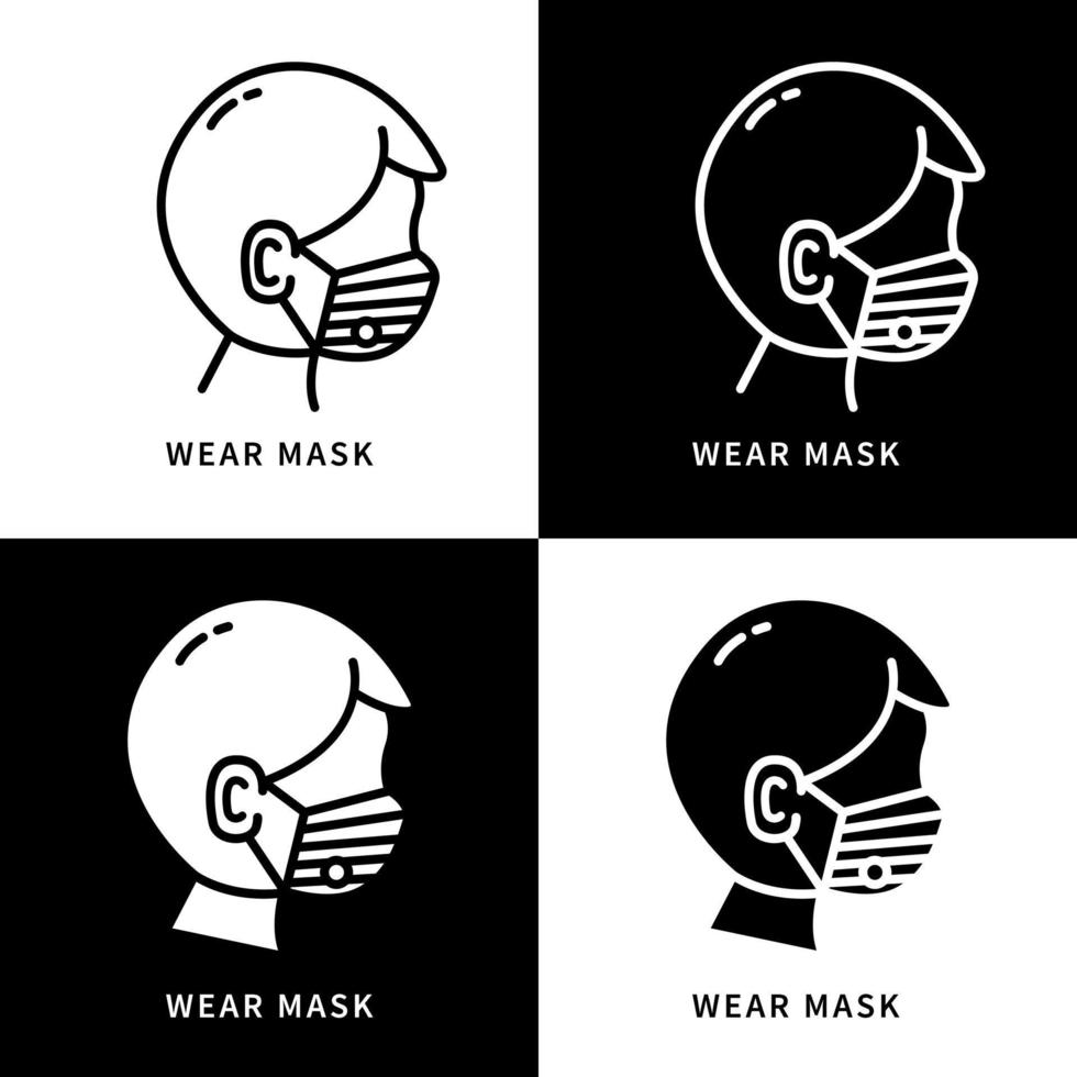 Wear Mask Logo. Corona Virus Prevention. Pandemic Protection Infographic Design Vector Icons Set