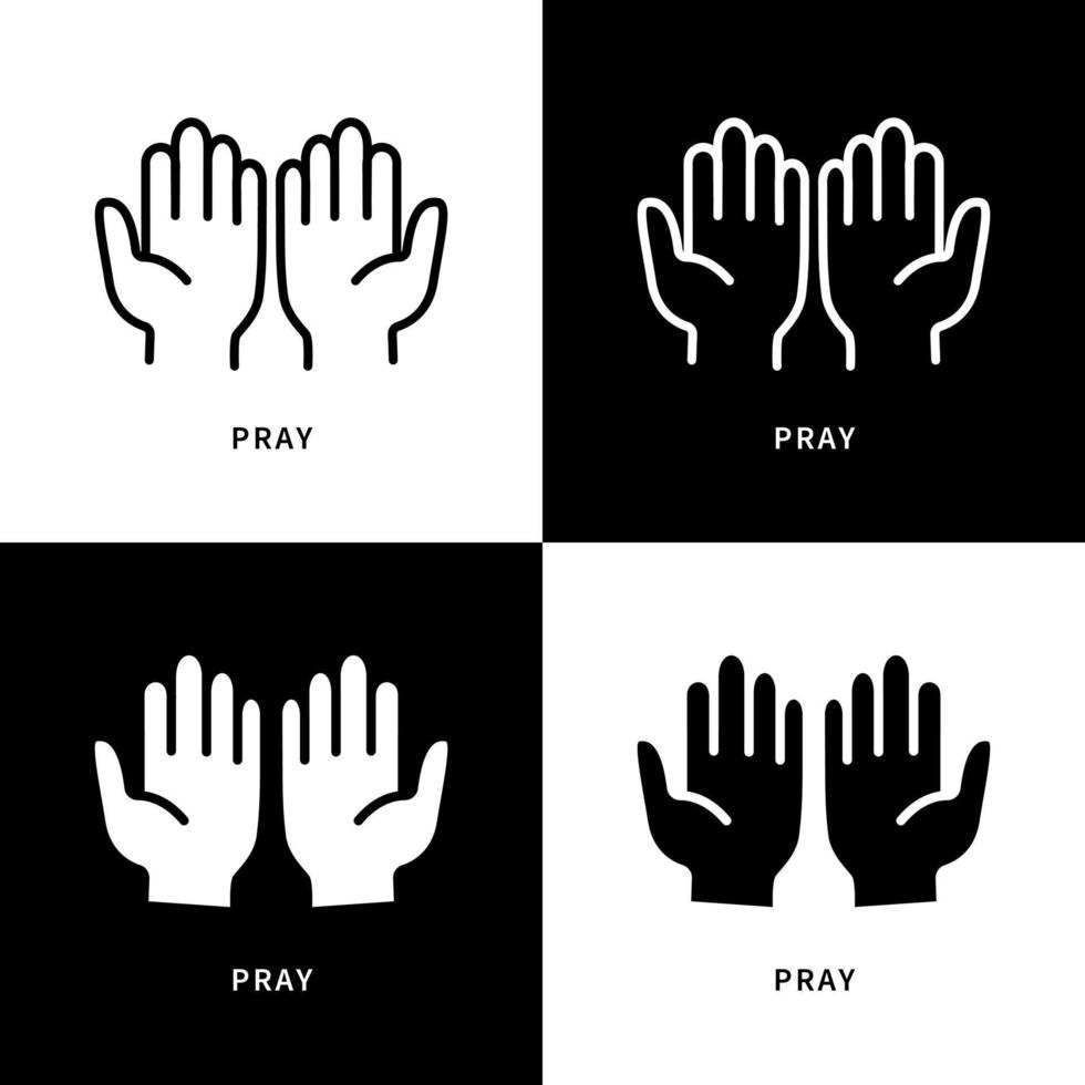 Pray Icon Symbol Illustration. Hand Gesture Pray Logo. Religion Worship Design Vector Icons Set