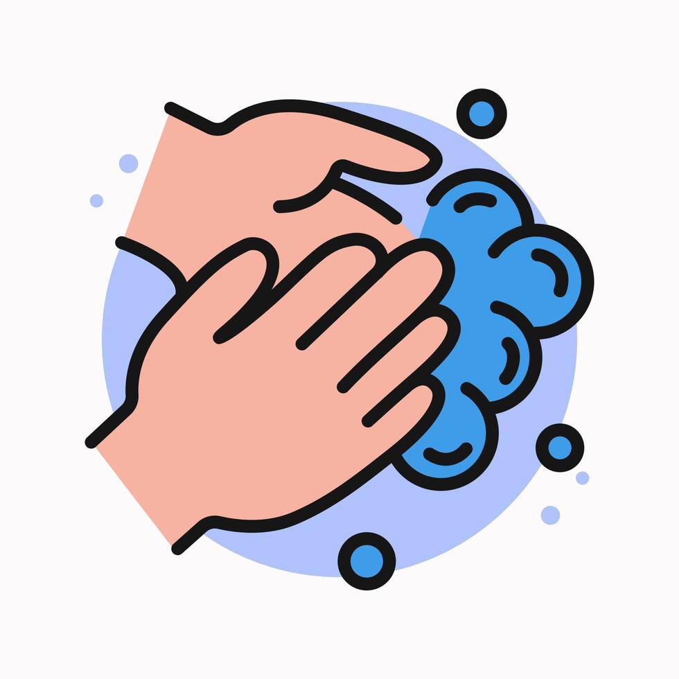 lavarse las manos con una línea llena de icono de jabón. logotipo de instrucciones de prevención. protección de la información virus infección diseño vector símbolo ilustración