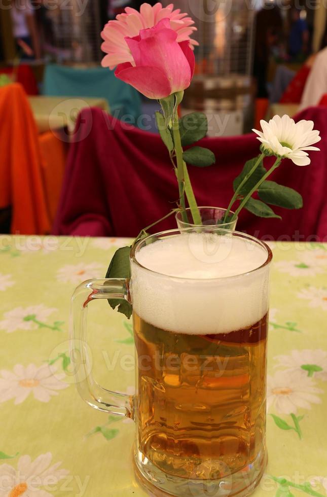 Fresh light beer in a glass. photo