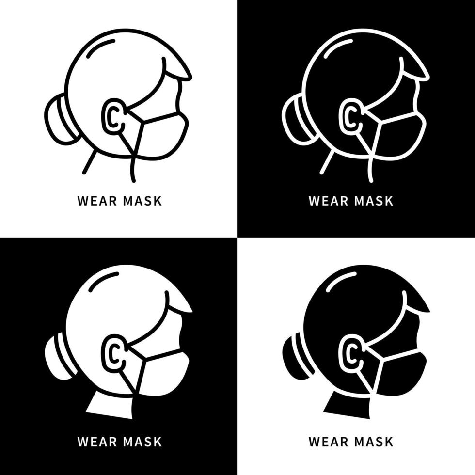 Girl Wear Mask Icon Symbol Illustration. Medical Mask Logo. Corona Virus Prevention Infographic Design Vector Icons Set