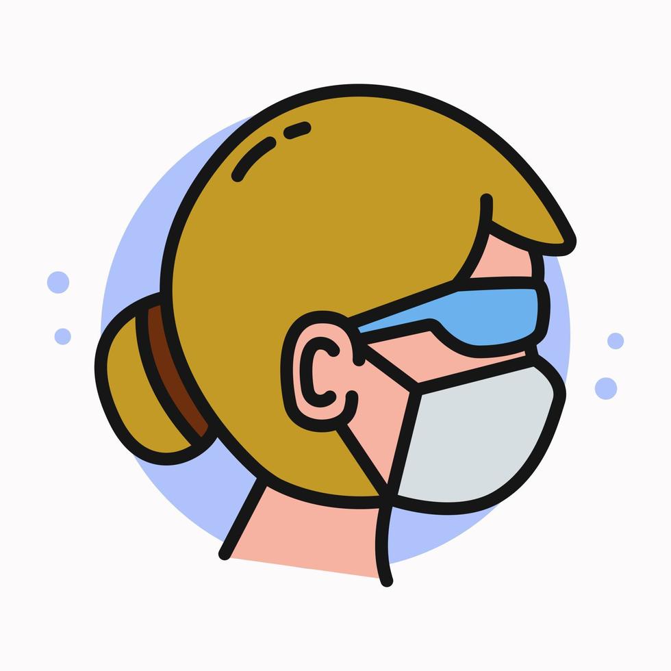 Doctor Wear Medical Mask And Glasses Icon. Healthcare Worker Logo Cartoon. Female Profile Cartoon Vector Illustration