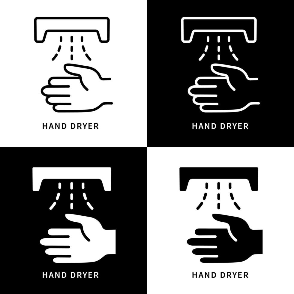 Hand Dryer Icon Symbol Illustration. Washing Hand Gesture Logo. Dryer Machine Virus Protection Design Vector Icons Set