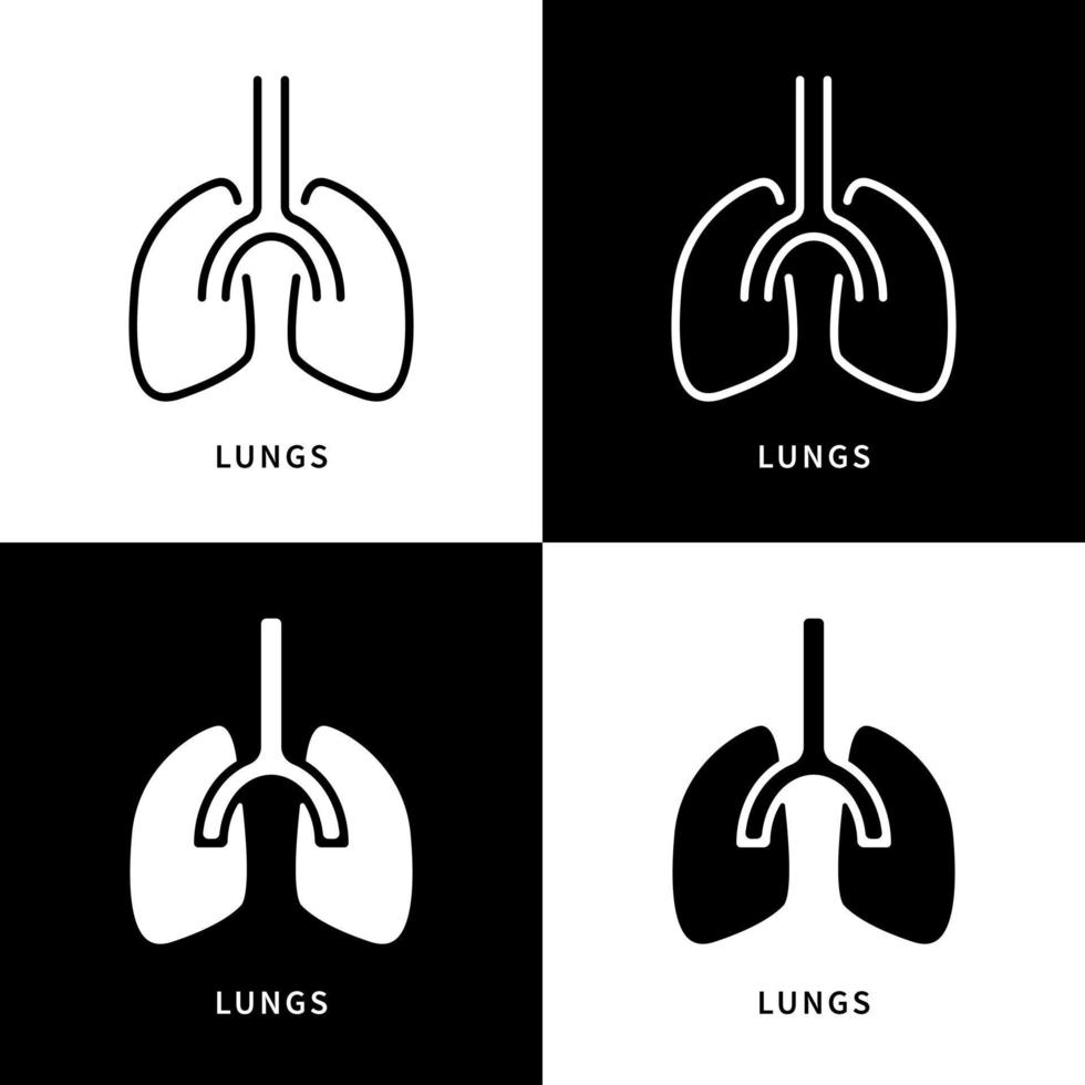 lungs Anatomy Organ Icon Symbol Illustration. Human Respiration Organs Logo. Biology Educatiion Design Vector Icons Set