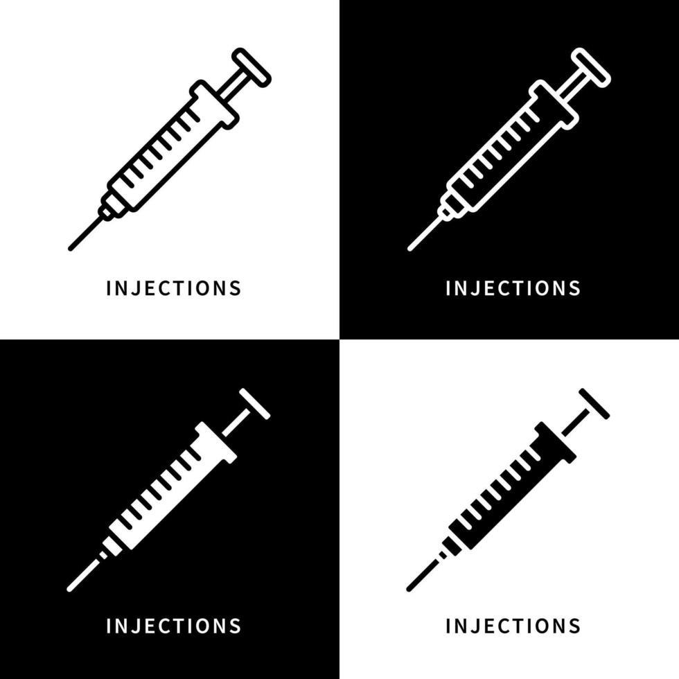 Syringe Icon Symbol Illustration. Injection Medical Logo. Vaccine and Medicine Design Vector Icons Set