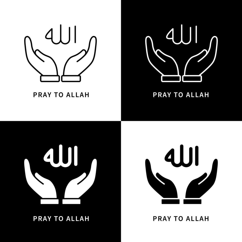 Pray to Allah Icon Logo. Muslim Prayer Hand Gesture Vector Symbol Illustration