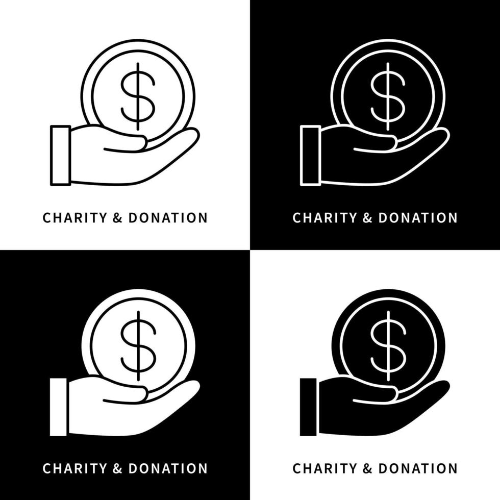 Charity and Donation Icon Logo. Give Money Vector Symbol Illustration