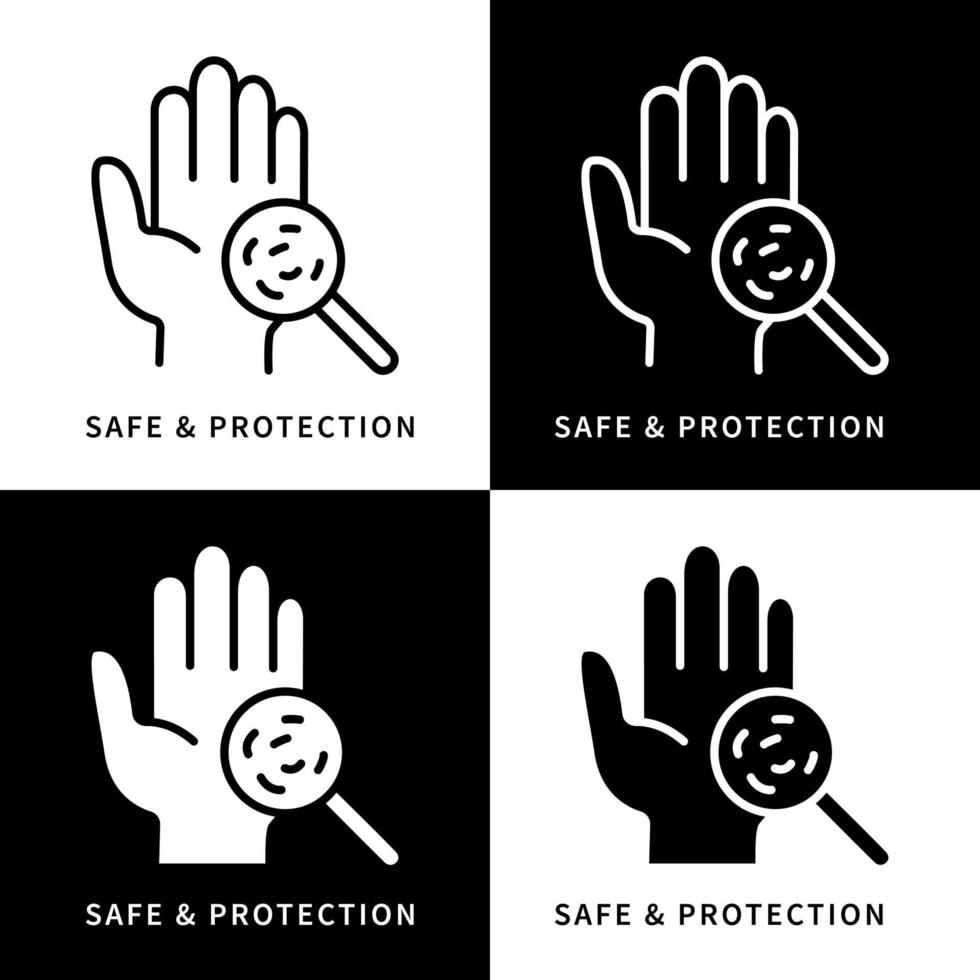 Ilustración de símbolo de icono de seguridad y protección. logotipo de infección por virus de prevención. Conjunto de iconos de vector de diseño de infografía de gesto de mano