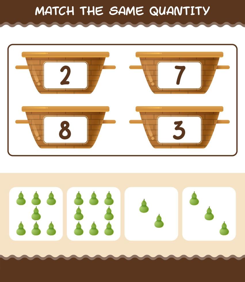 Match the same quantity of calabash. Counting game. Educational game for pre shool years kids and toddlers vector