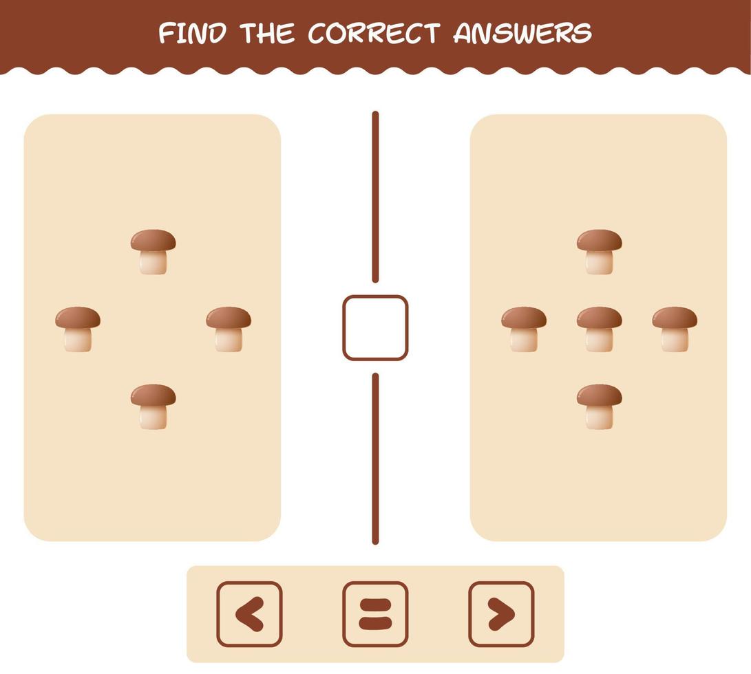Find the correct answers of cartoon mushroom. Searching and Counting game. Educational game for pre shool years kids and toddlers vector