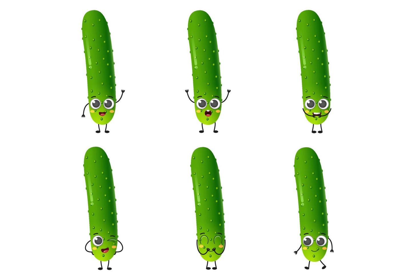 Set of cute cartoon cucumber vegetables vector character set isolated on white background