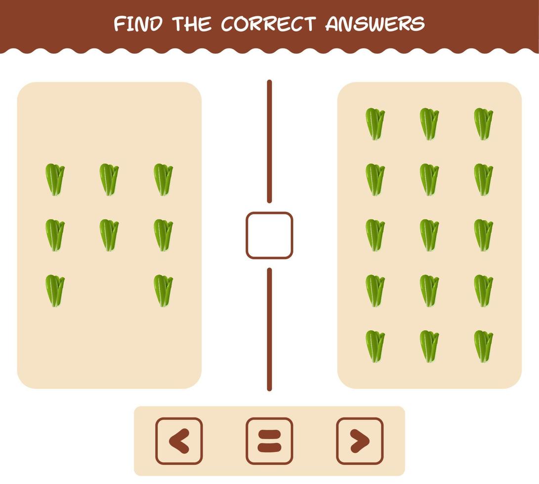 encuentra las respuestas correctas de la lechuga de dibujos animados. Juego de buscar y contar. juego educativo para niños y niños pequeños en edad preescolar vector