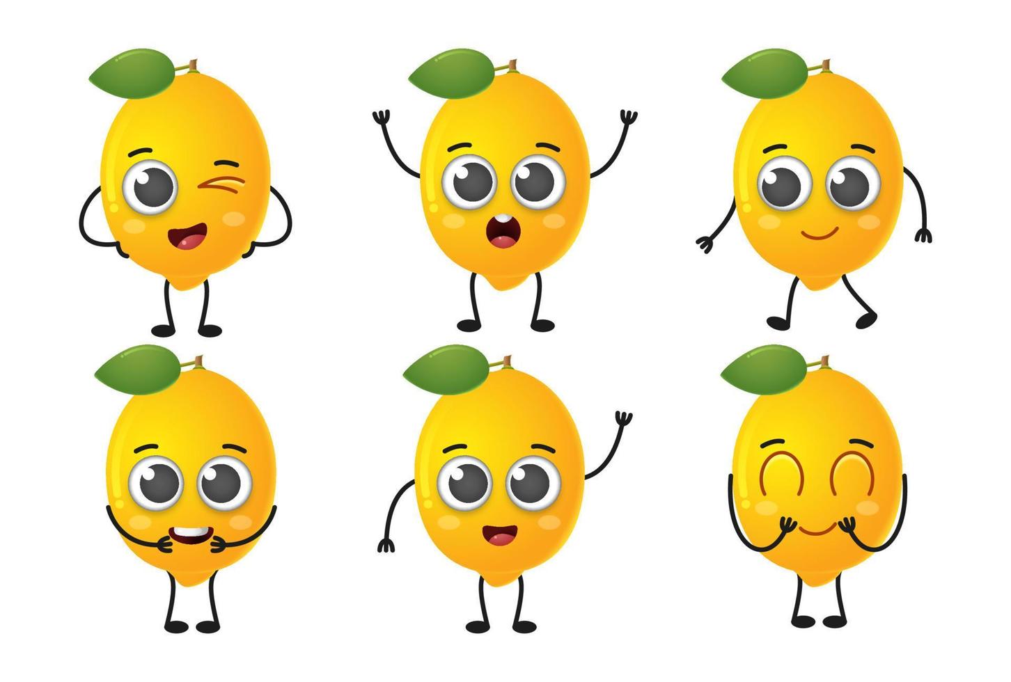 Set of cute cartoon lemon fruit vector character set isolated on white background