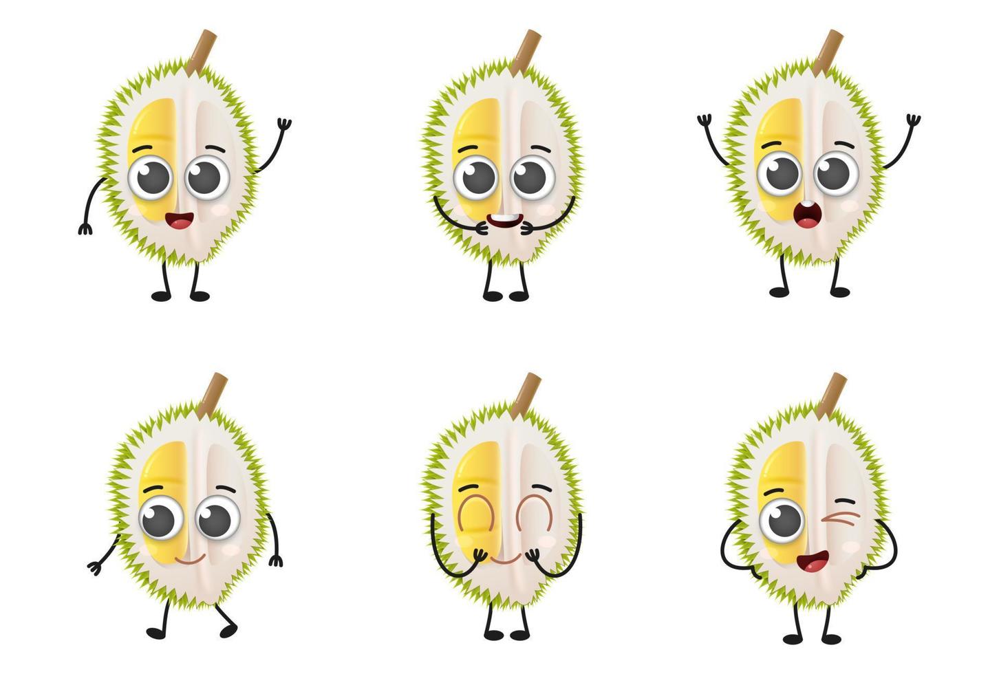 Set of cute cartoon durian fruit vector character set isolated on white background