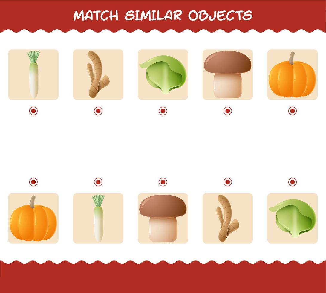 Match similar of cartoon vegetables. Matching game. Educational game for pre shool years kids and toddlers vector