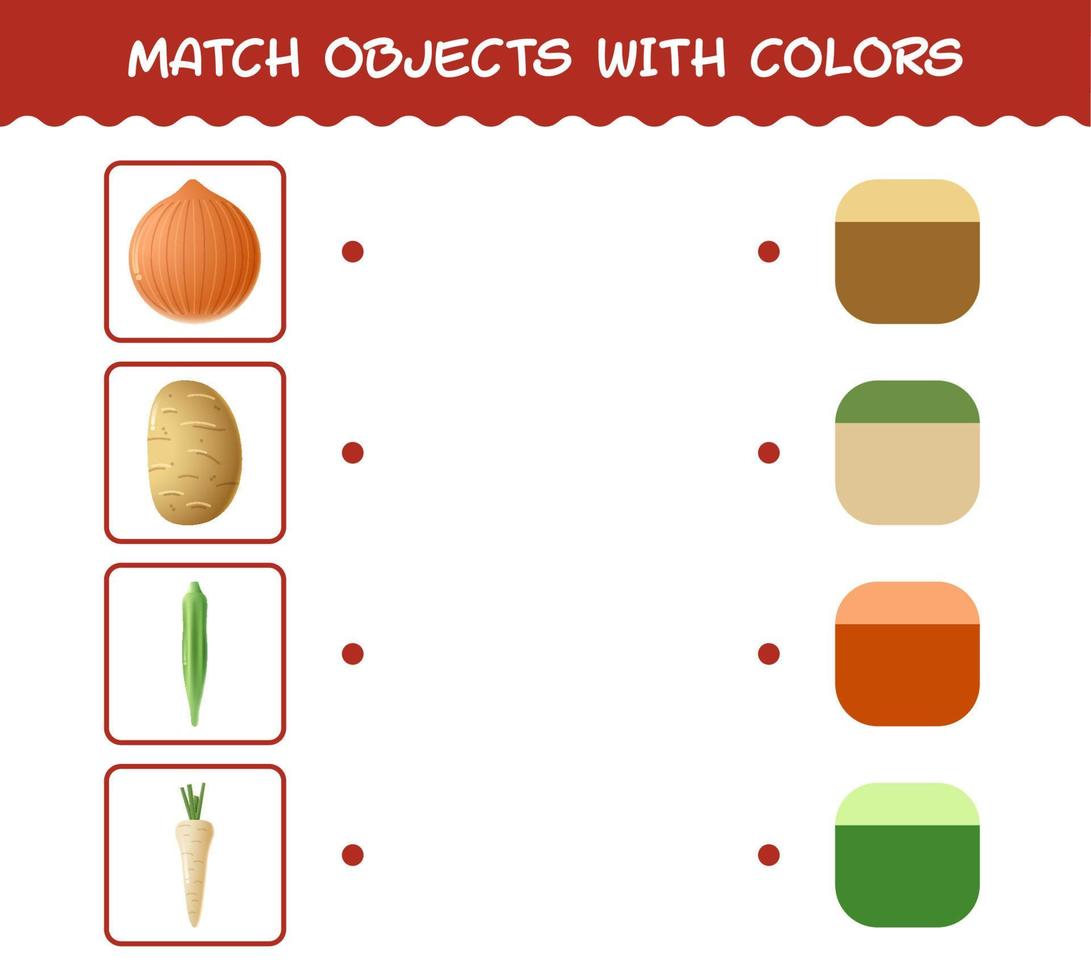 Match cartoon vegetables and colors. Matching game. Educational game for pre shool years kids and toddlers vector