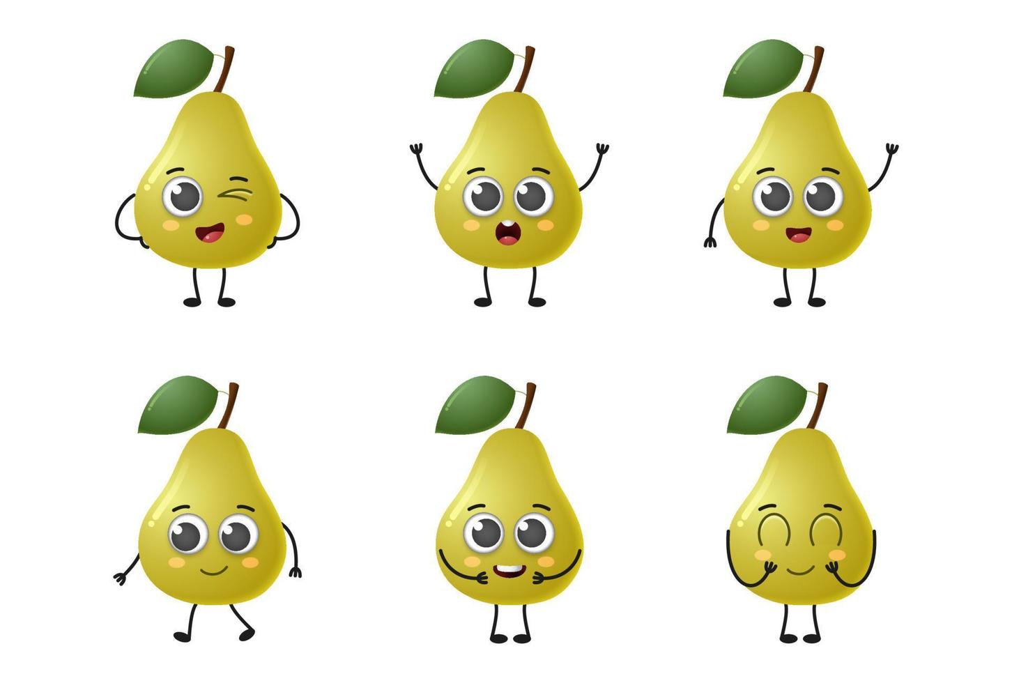 Set of cute cartoon pear fruit vector character set isolated on white background