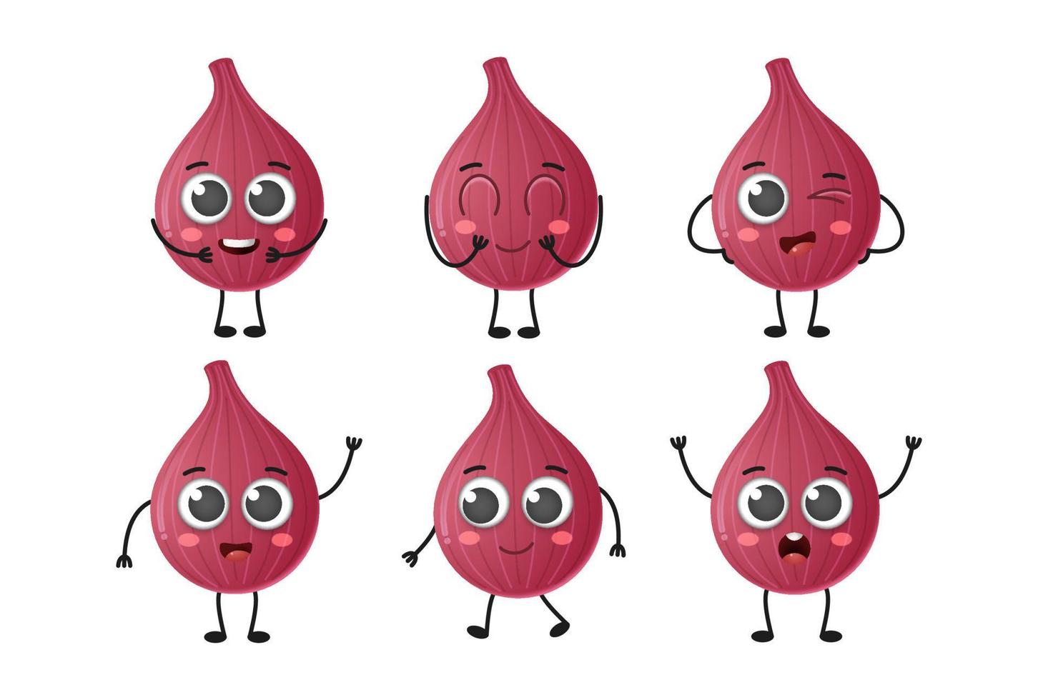 Set of cute cartoon red onion vegetables vector character set isolated on white background