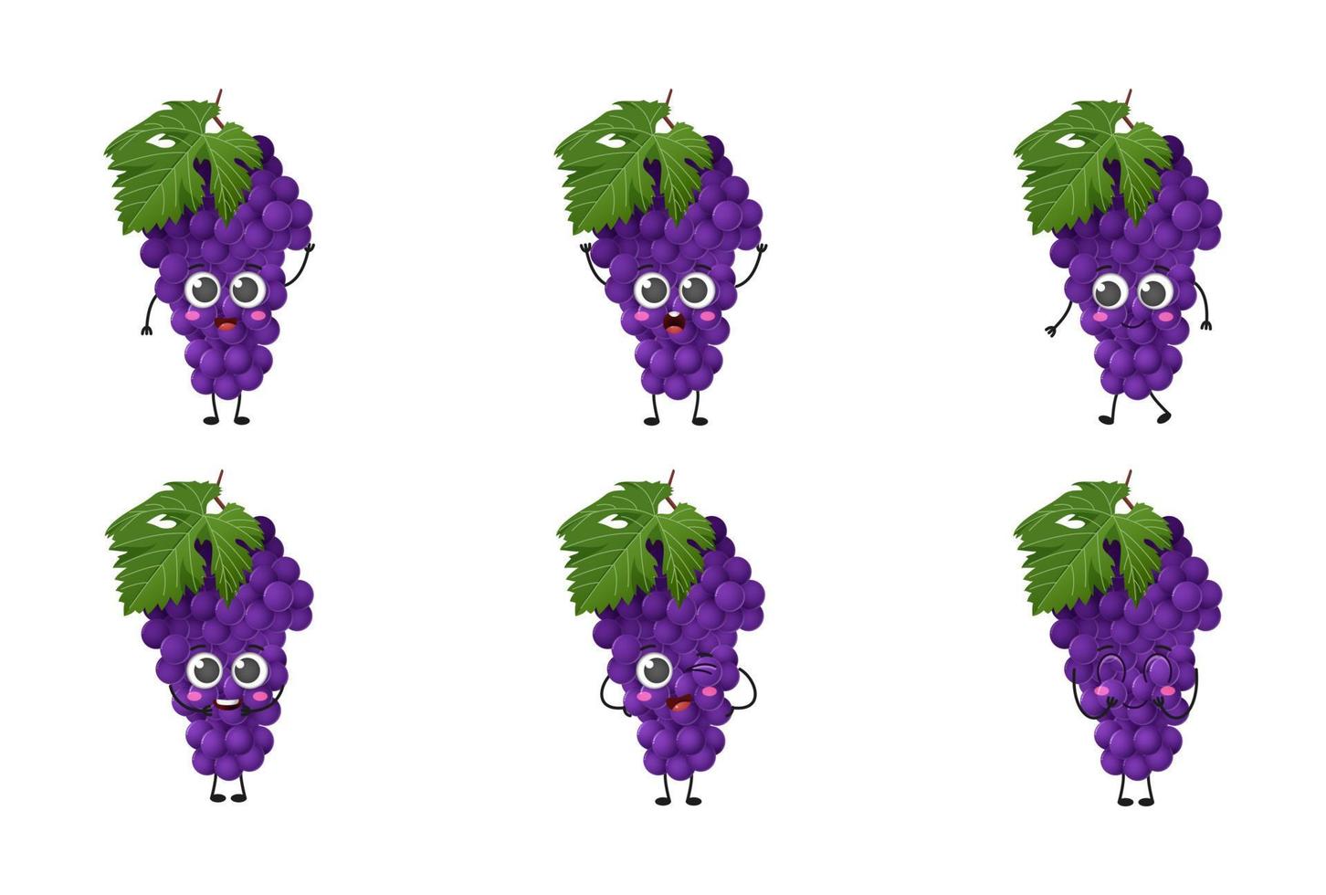 conjunto de caracteres de vector de fruta de uva de dibujos animados lindo conjunto aislado sobre fondo blanco