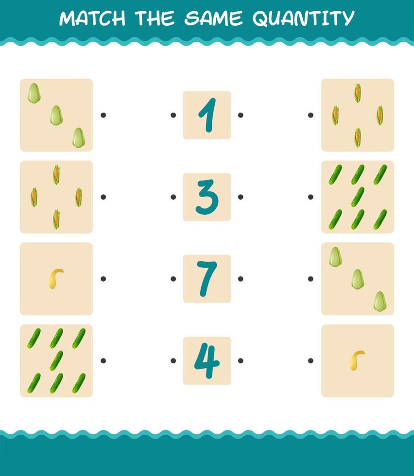 Match the same quantity of vegetables. Counting game. Educational game for pre shool years kids and toddlers vector