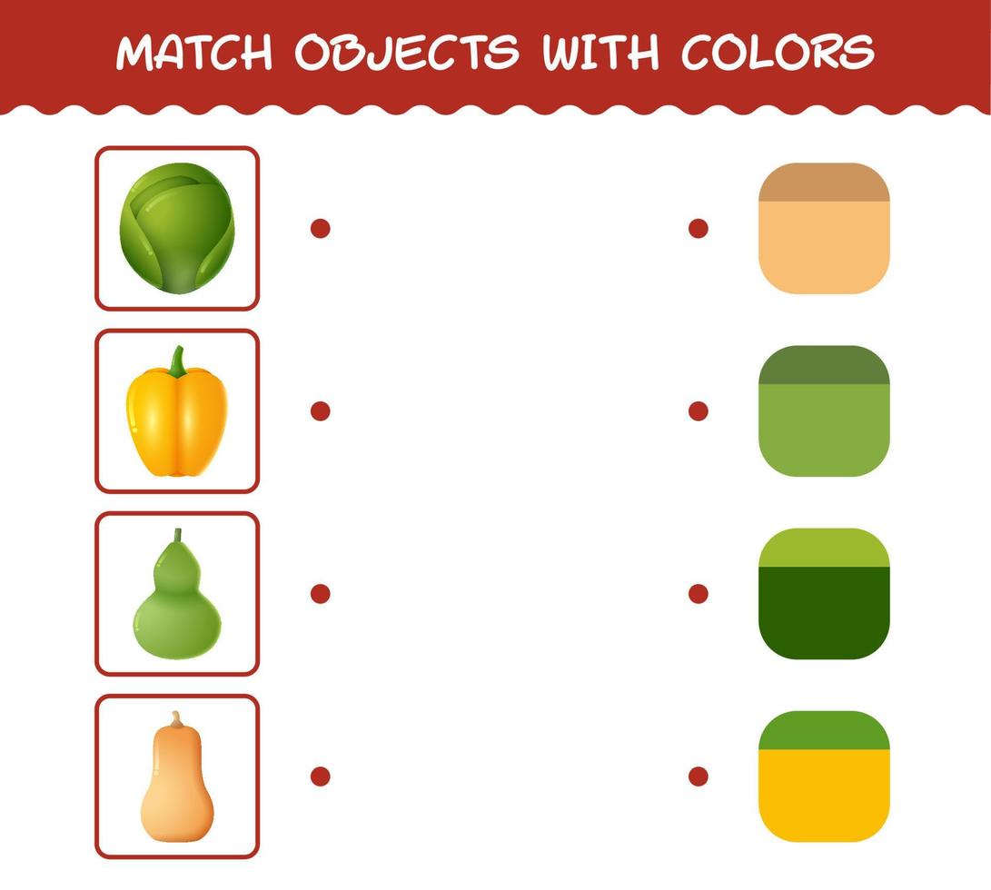 Match cartoon vegetables and colors. Matching game. Educational game for pre shool years kids and toddlers vector