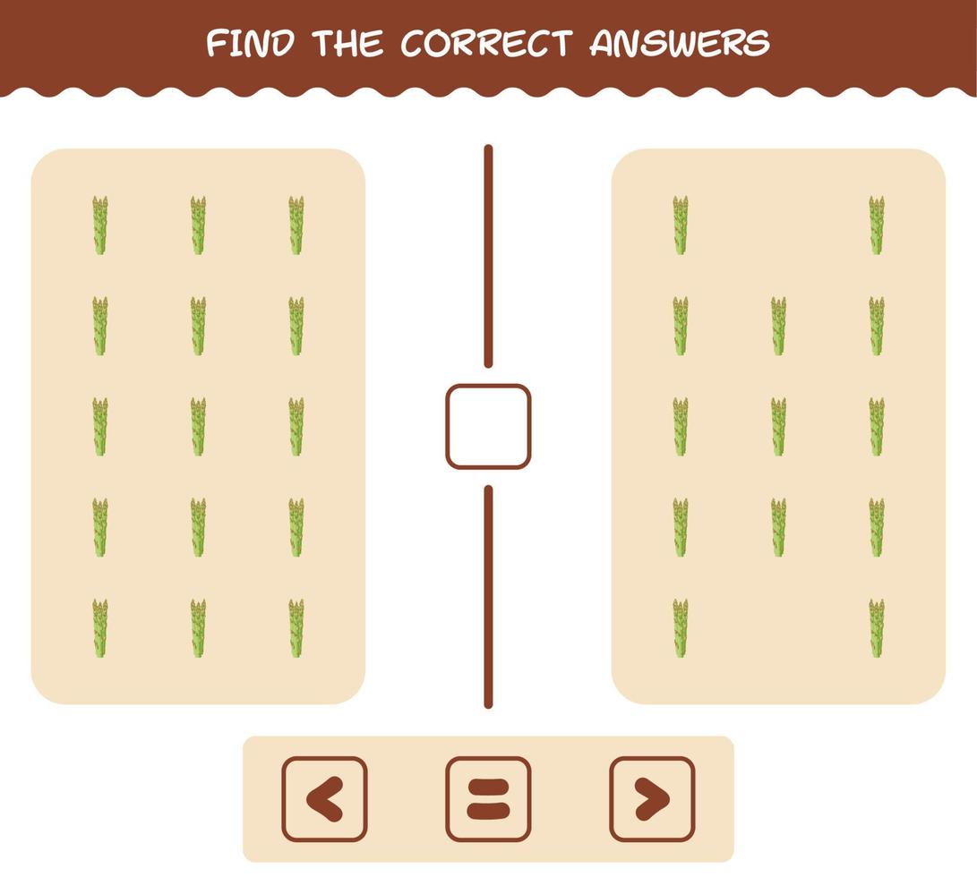 Find the correct answers of cartoon asparagus. Searching and Counting game. Educational game for pre shool years kids and toddlers vector