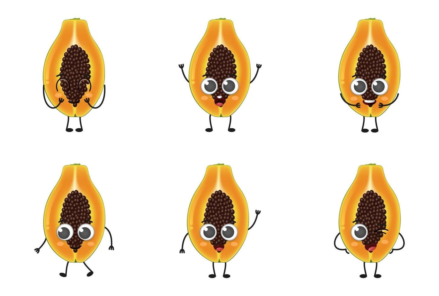 Set of cute cartoon papaya fruit vector character set isolated on white background