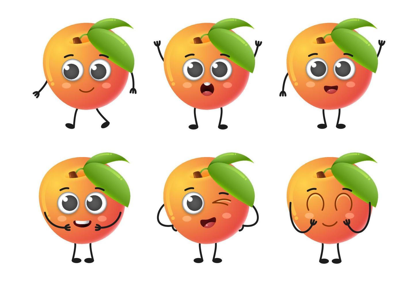 conjunto de dibujos animados lindo melocotón fruta vector conjunto de caracteres aislado sobre fondo blanco