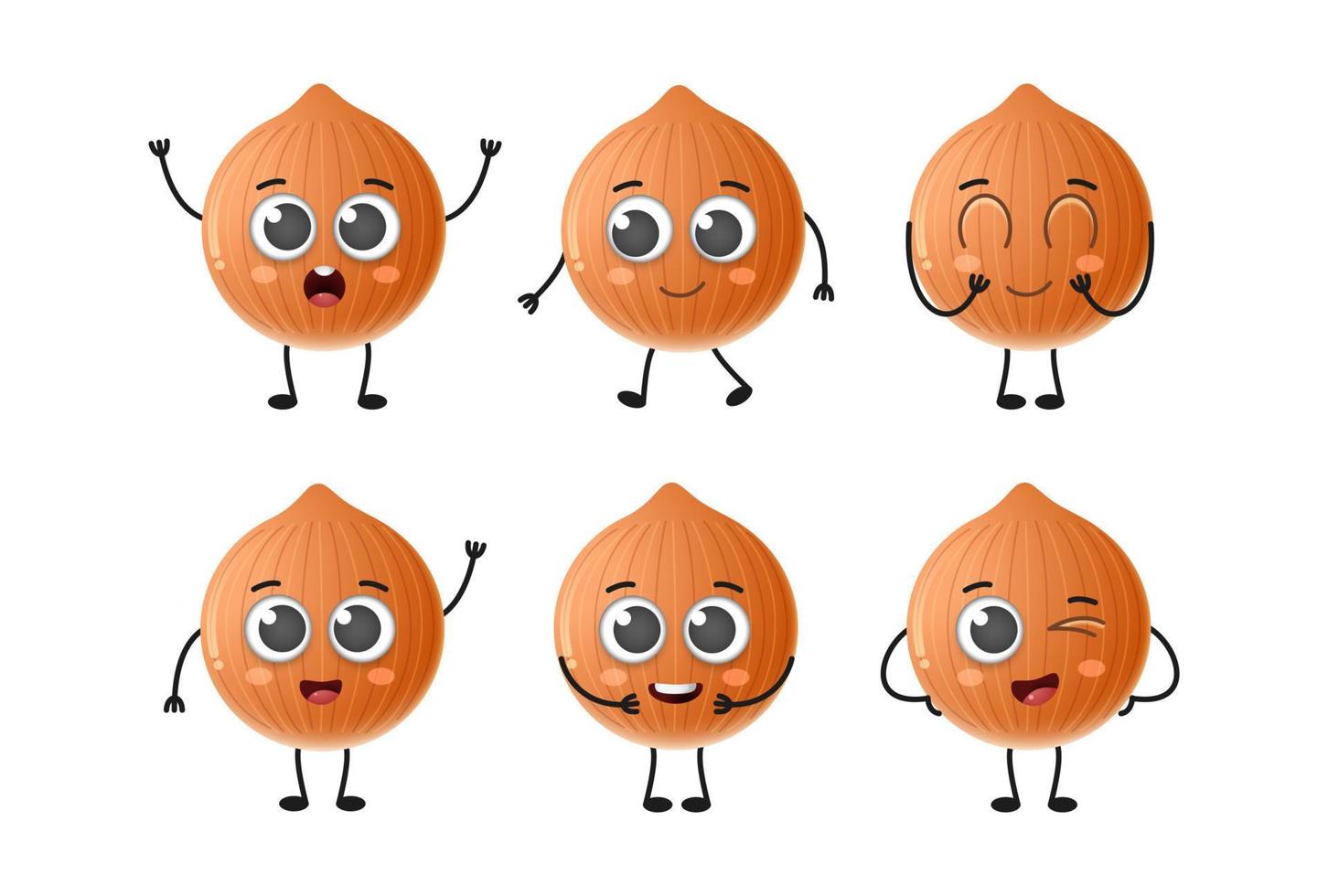 Set of cute cartoon onion vegetables vector character set isolated on white background