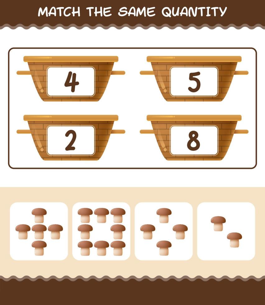 Match the same quantity of mushroom. Counting game. Educational game for pre shool years kids and toddlers vector