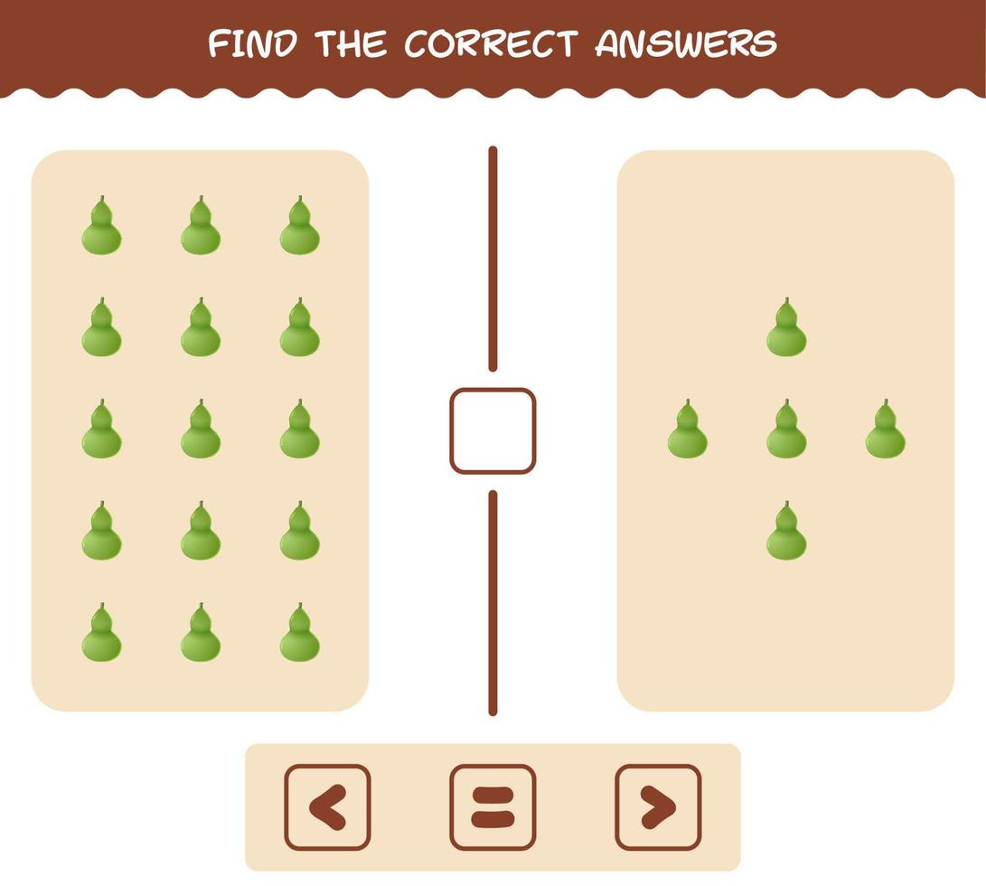Find the correct answers of cartoon calabash. Searching and Counting game. Educational game for pre shool years kids and toddlers vector