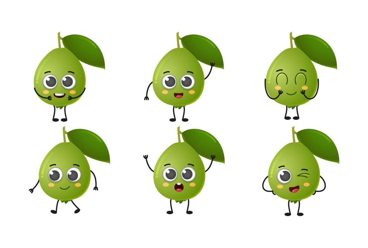 Set of cute cartoon guava fruit vector character set isolated on white background