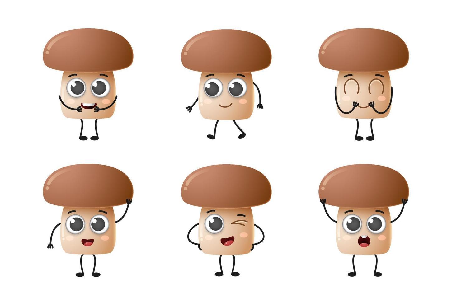 Set of cute cartoon mushroom vegetables vector character set isolated on white background