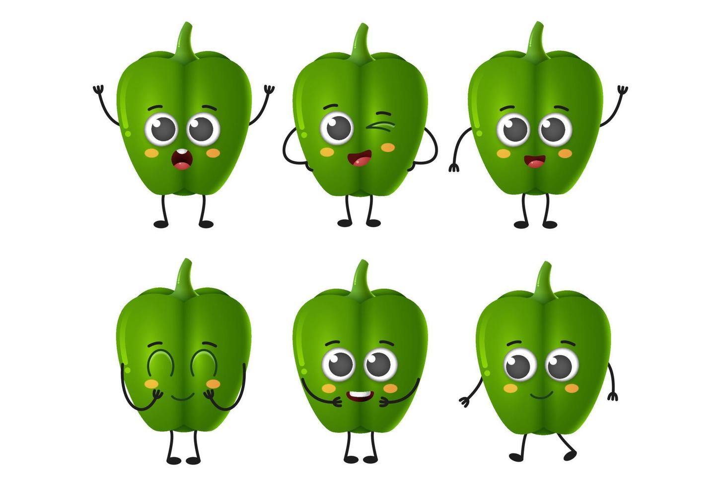 Set of cute cartoon bell pepper vegetables vector character set isolated on white background