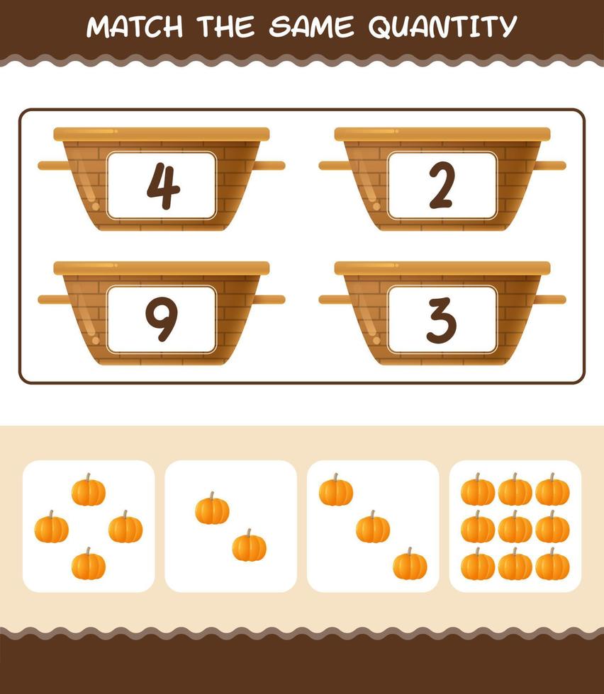 Match the same quantity of pumpkin. Counting game. Educational game for pre shool years kids and toddlers vector