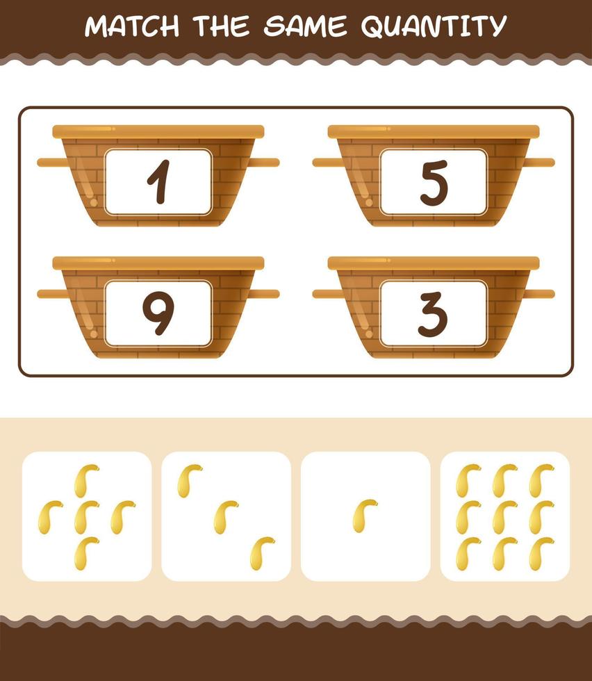 Match the same quantity of crookneck squash. Counting game. Educational game for pre shool years kids and toddlers vector