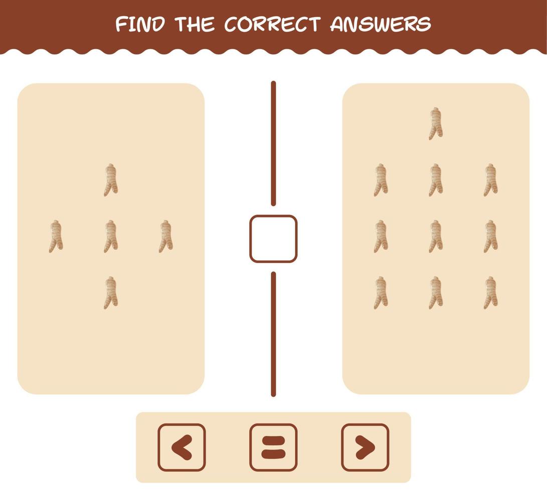 Find the correct answers of cartoon ginseng. Searching and Counting game. Educational game for pre shool years kids and toddlers vector