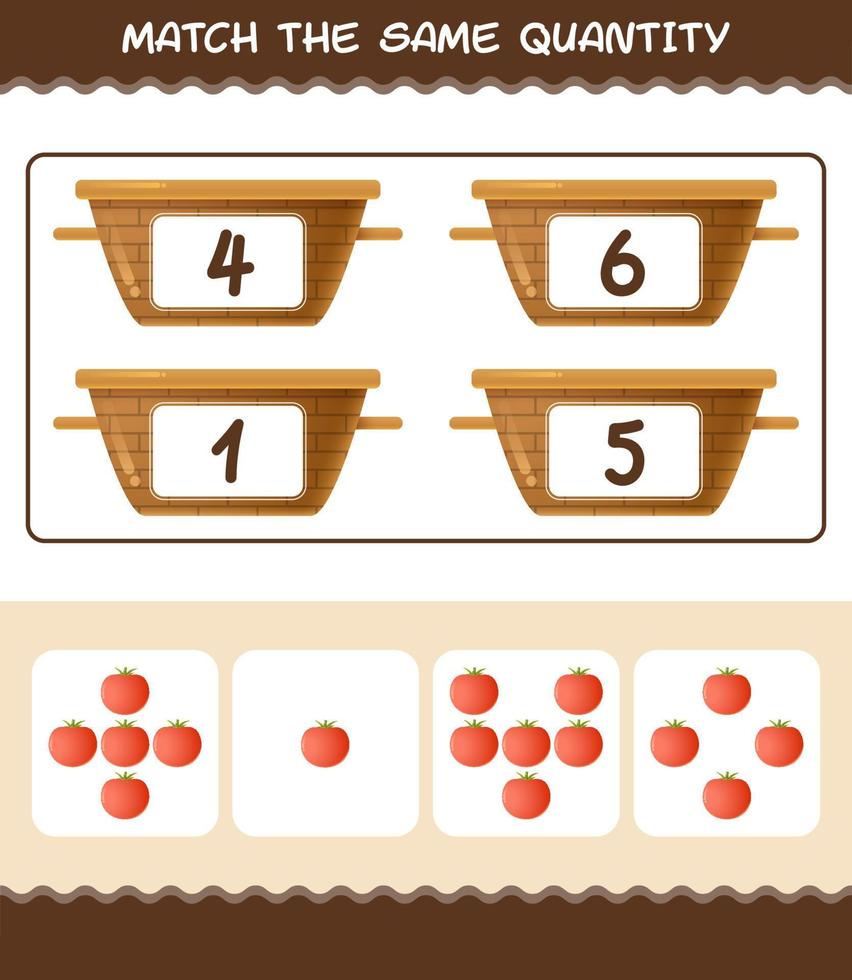Match the same quantity of tomato. Counting game. Educational game for pre shool years kids and toddlers vector
