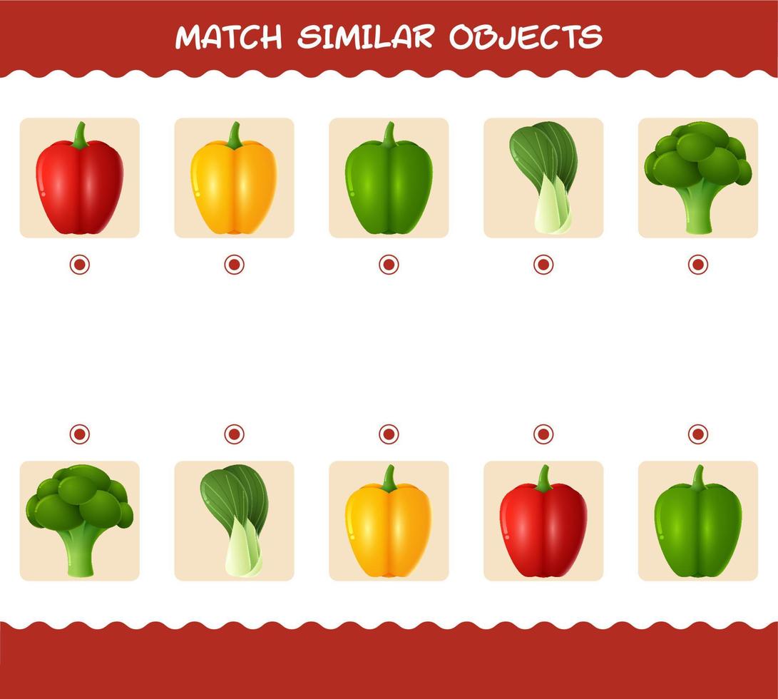 Match similar of cartoon vegetables. Matching game. Educational game for pre shool years kids and toddlers vector