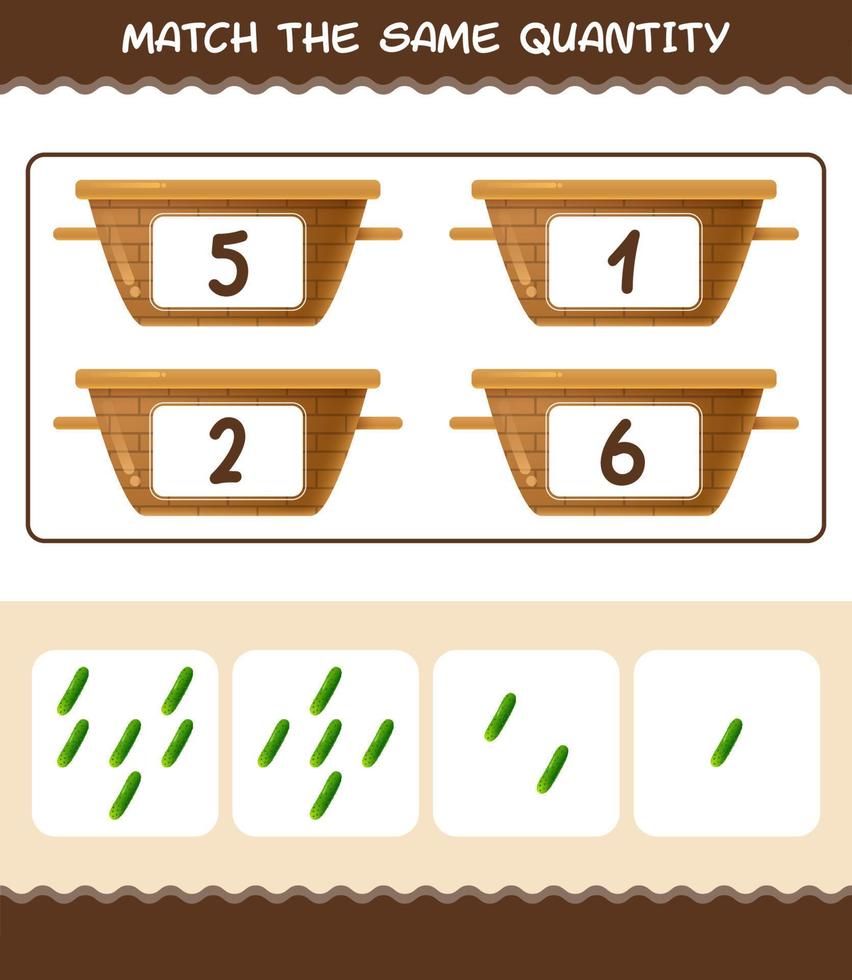 Match the same quantity of cucumber. Counting game. Educational game for pre shool years kids and toddlers vector