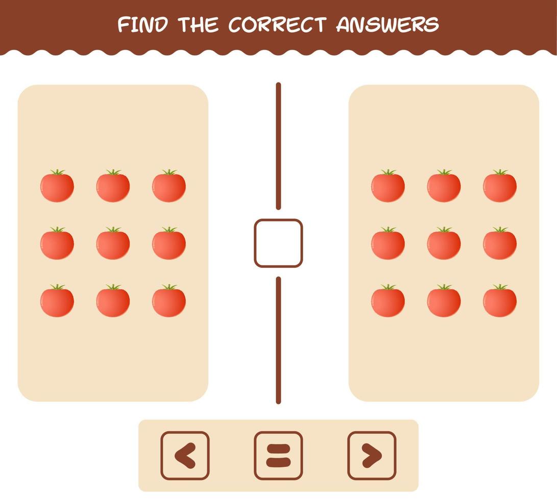 Find the correct answers of cartoon tomato. Searching and Counting game. Educational game for pre shool years kids and toddlers vector