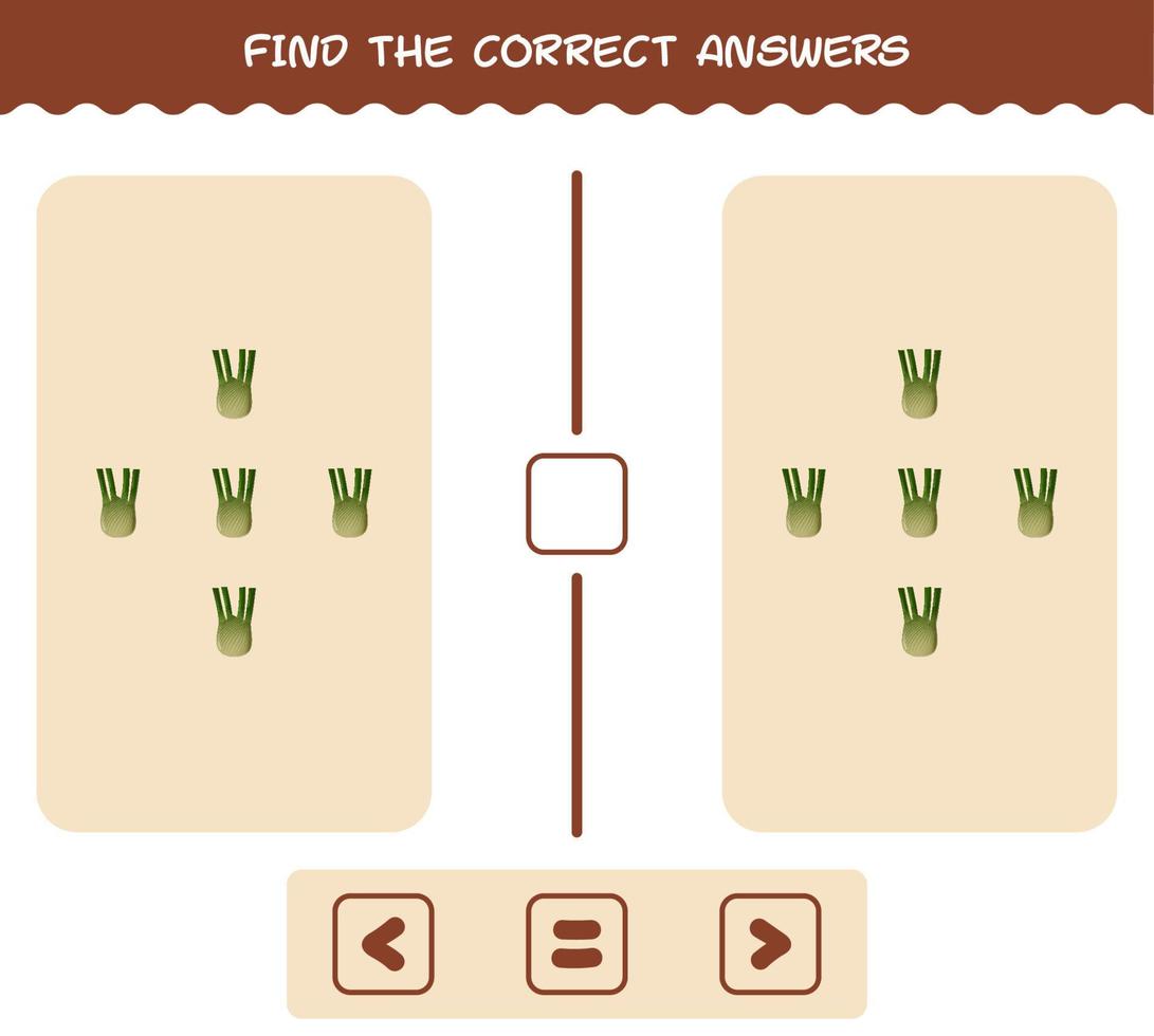 encuentra las respuestas correctas del hinojo de dibujos animados. Juego de buscar y contar. juego educativo para niños de edad preescolar y niños pequeños vector