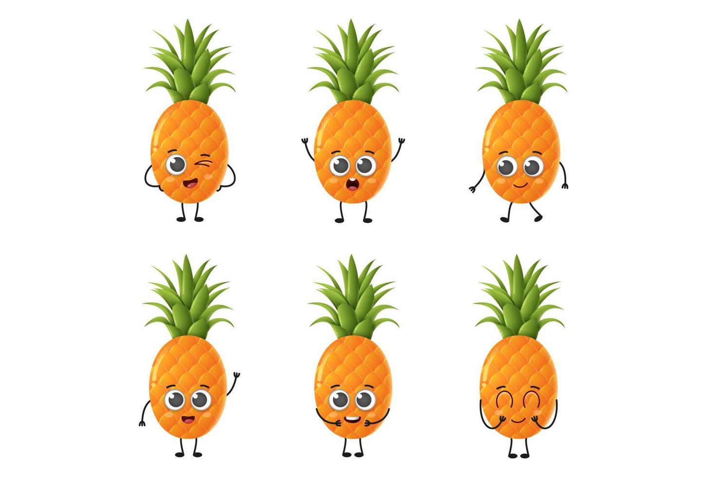 conjunto de dibujos animados lindo piña fruta vector conjunto de caracteres aislado sobre fondo blanco