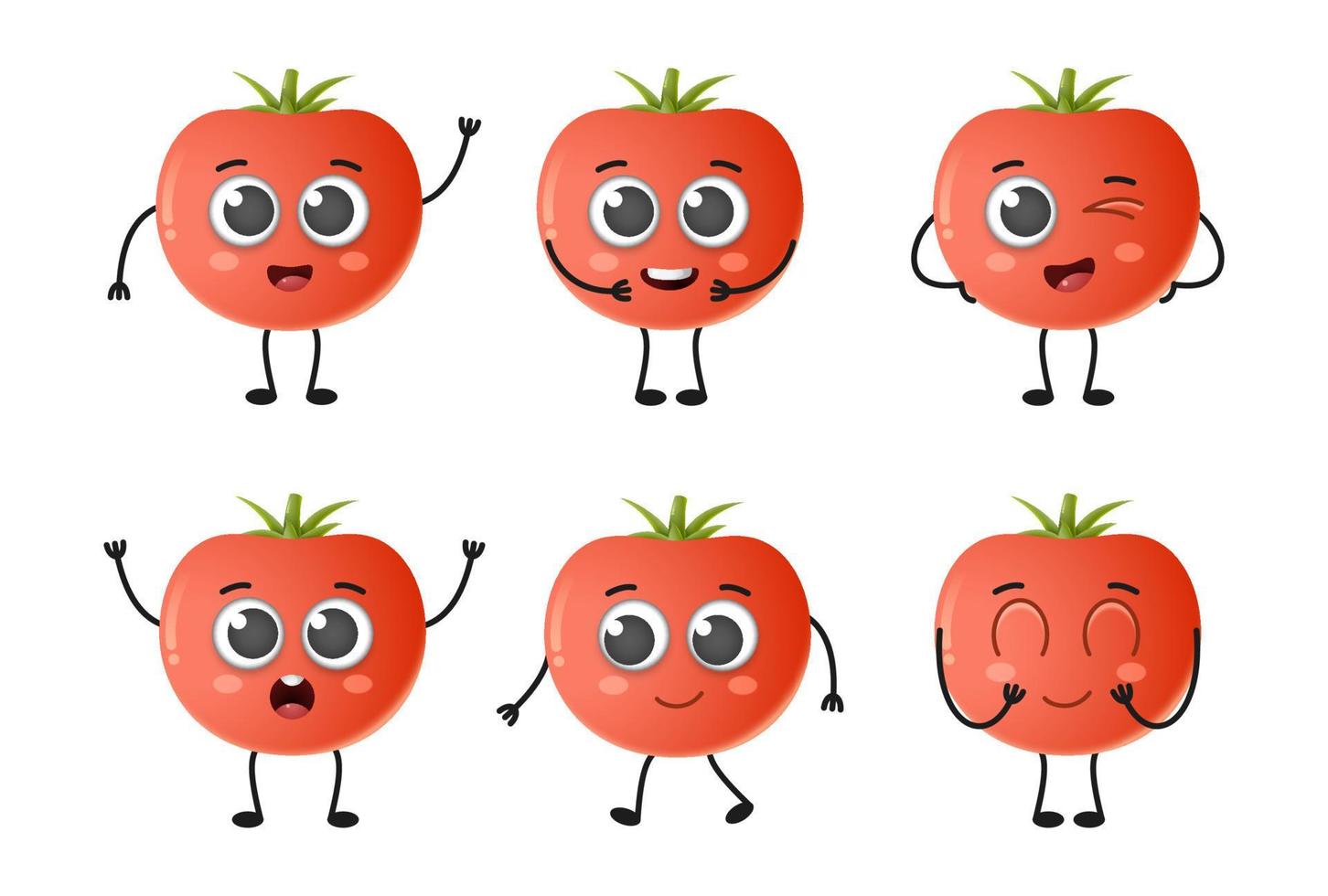 conjunto de lindos dibujos animados tomate verduras vector conjunto de caracteres aislado sobre fondo blanco