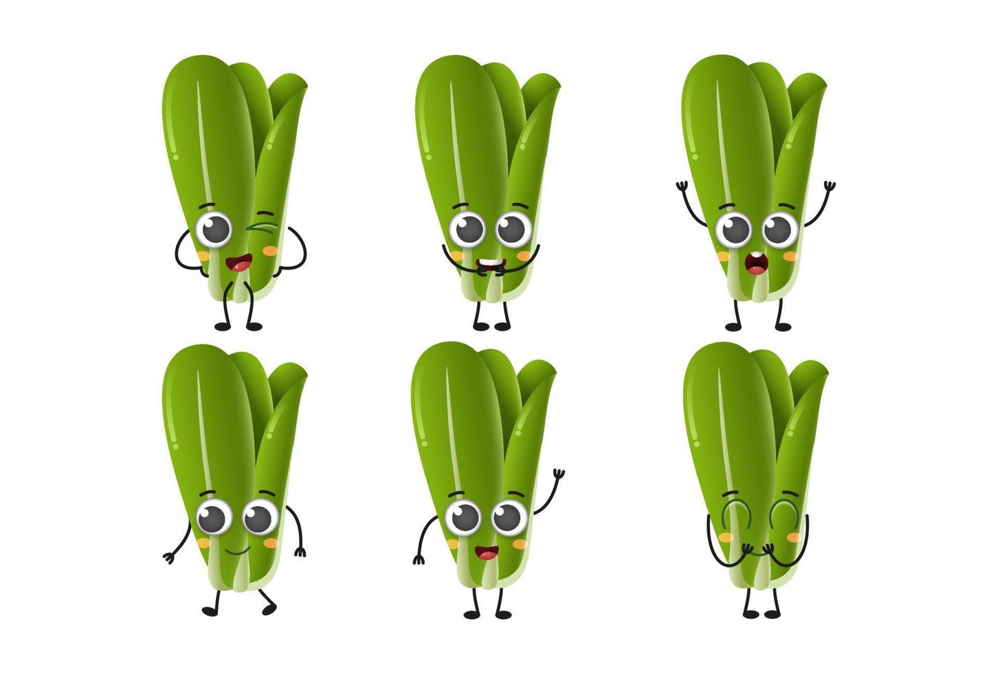 Set of cute cartoon lettuce vegetables vector character set isolated on white background