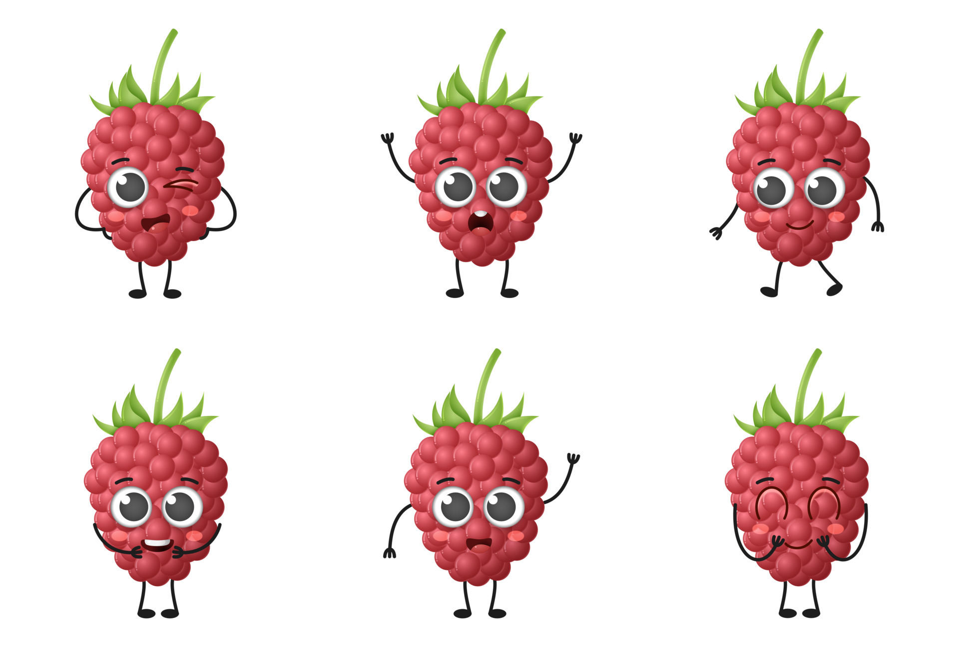 Set of cute cartoon raspberry fruit vector character set isolated on white  background 9222170 Vector Art at Vecteezy