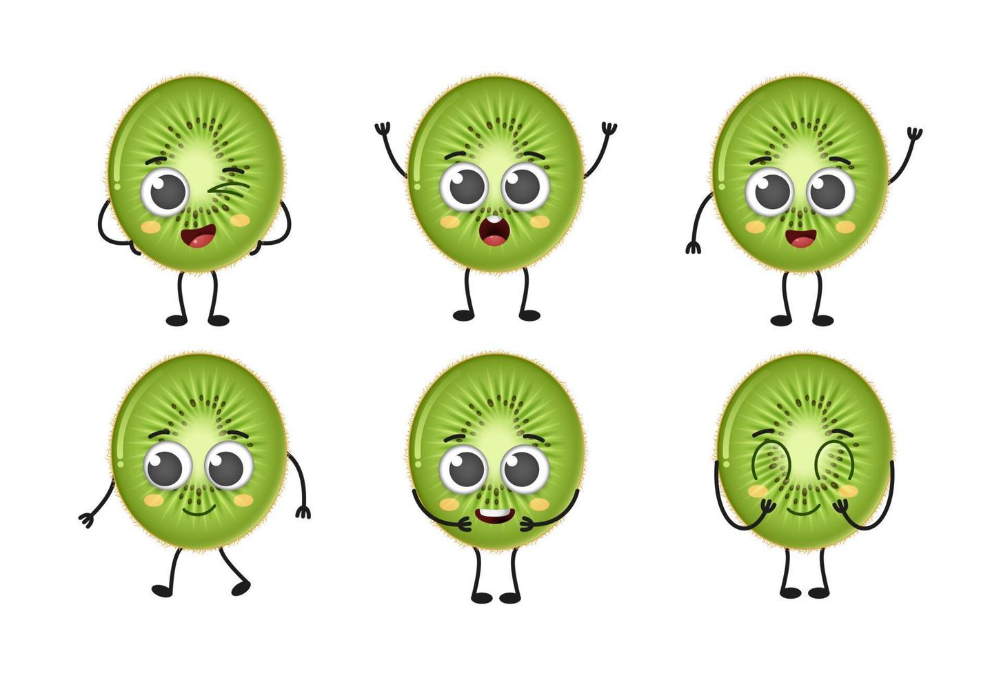 Set of cute cartoon kiwi fruit vector character set isolated on white background
